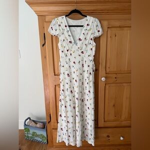 GAP X DOEN size 2 White Floral Maxi Dress with Red & Yellow Accents